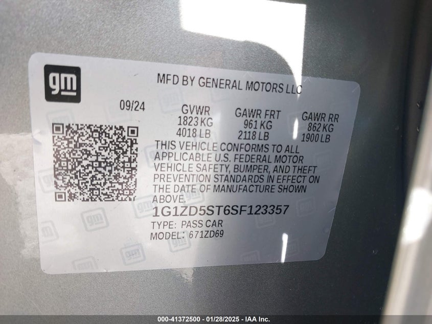 2025 CHEVROLET MALIBU VIN: 1G1ZD5ST6SF123357
