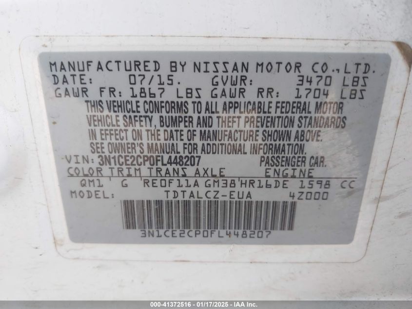 VIN 3N1CE2CP0FL448207 2015 NISSAN VERSA NOTE no.9