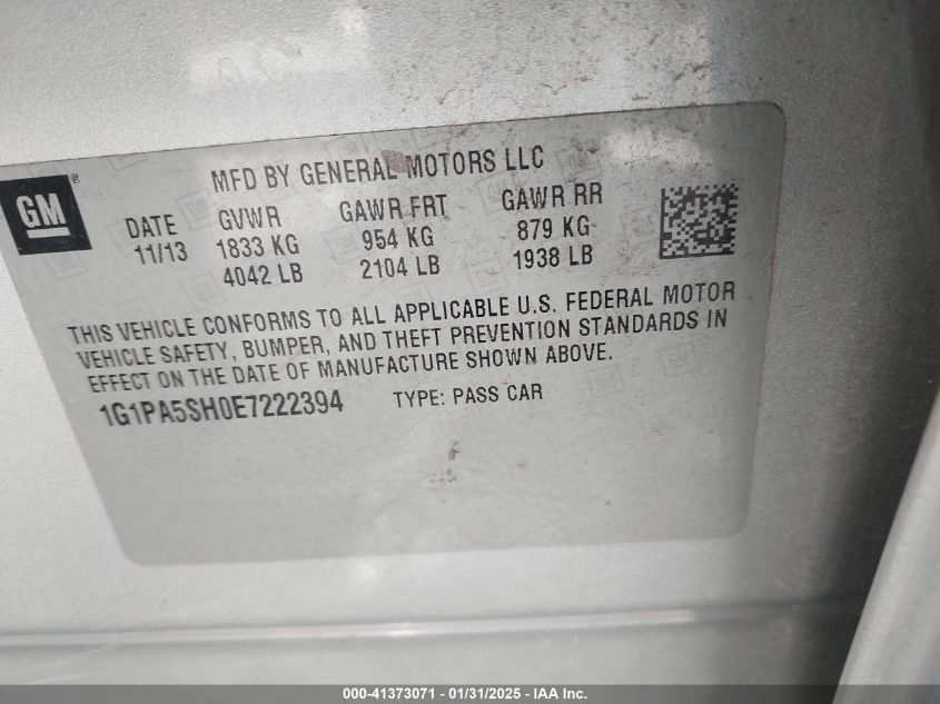 2014 Chevrolet Cruze Ls Auto VIN: 1G1PA5SH0E7222394 Lot: 41373071