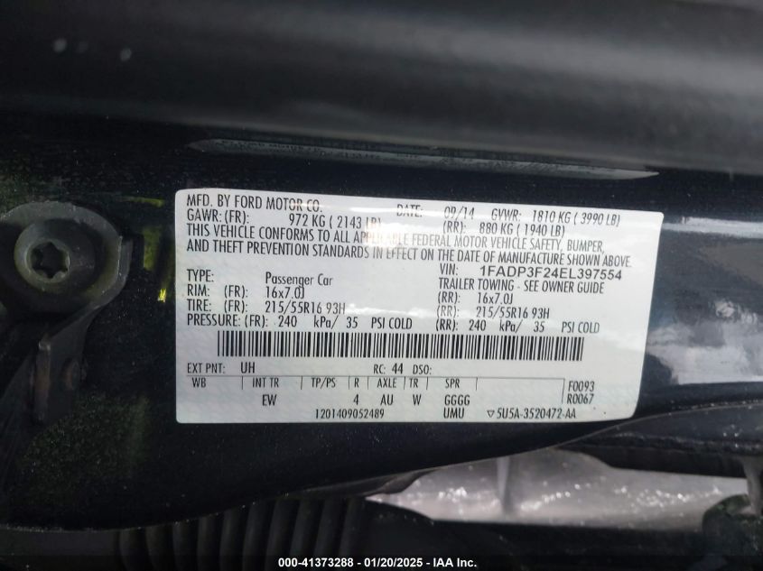 VIN 1FADP3F24EL397554 2014 FORD FOCUS no.9