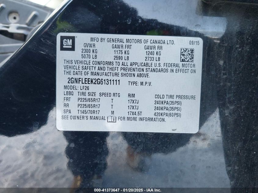 VIN 2GNFLEEK2G6131111 2016 Chevrolet Equinox, LS no.9