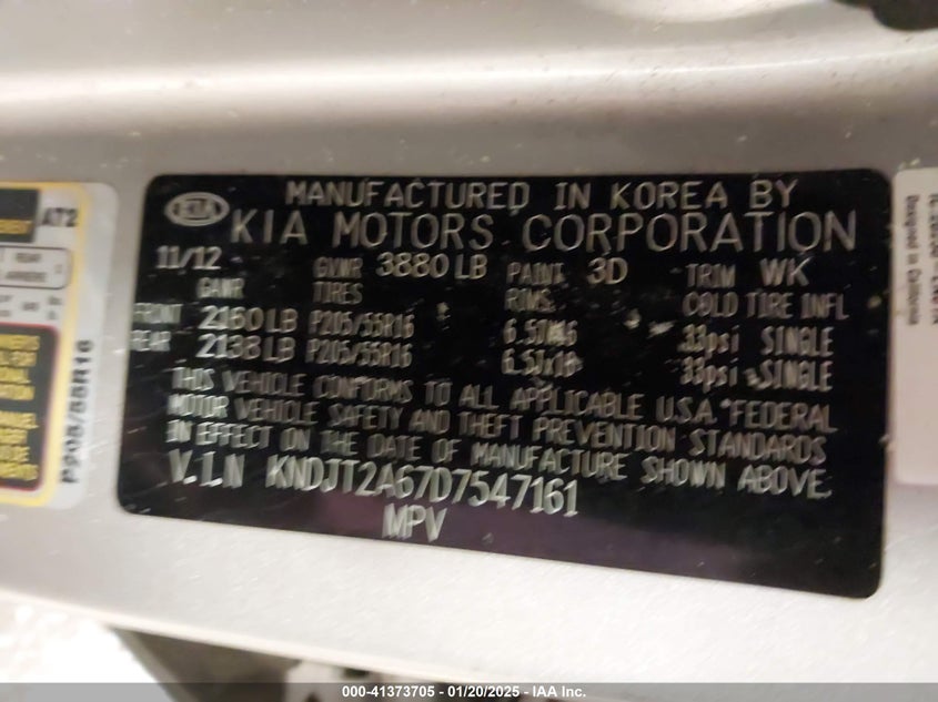 2013 KIA SOUL VIN: KNDJT2A67D7547161