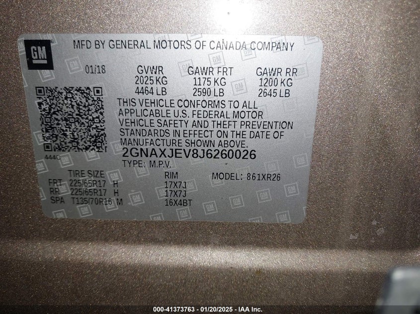 2018 CHEVROLET EQUINOX LT - 2GNAXJEV8J6260026