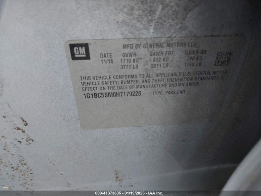 2017 Chevrolet Cruze Ls Auto VIN: 1G1BC5SM0H717922 Lot: 41373835