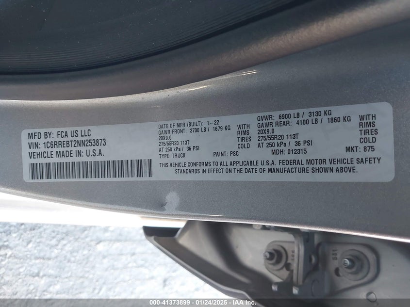 2022 RAM 1500 VIN: 1C6RREBT2NN253873