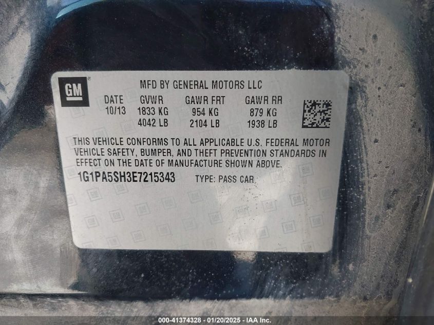 2014 Chevrolet Cruze Ls Auto VIN: 1G1PA5SH3E7215343 Lot: 41374328