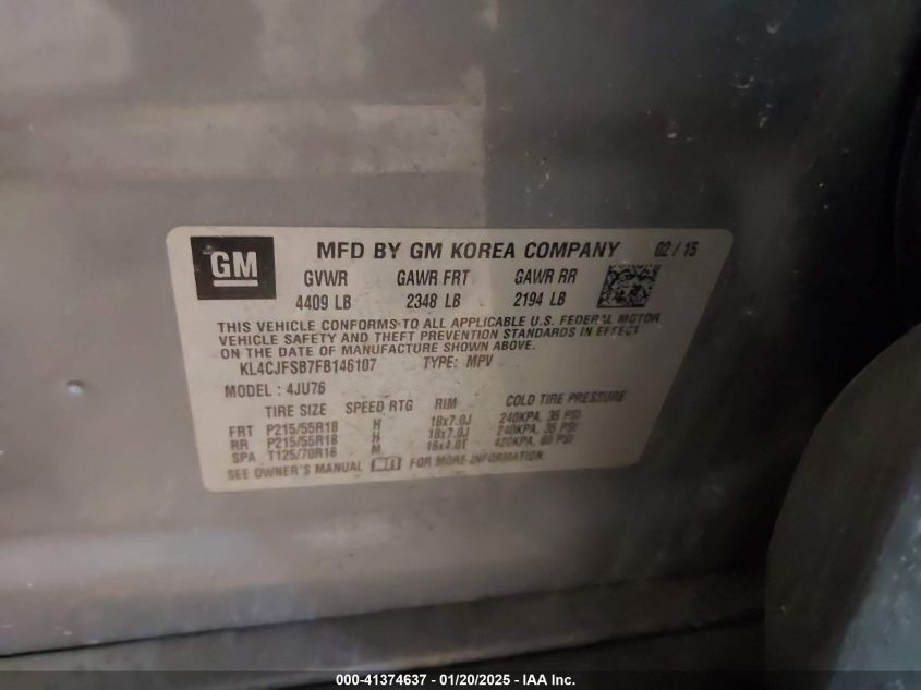 VIN KL4CJFSB7FB146107 2015 Buick Encore, Convenience no.9