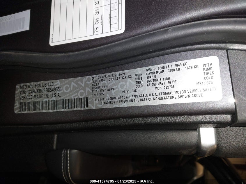 2024 JEEP GRAND CHEROKEE L VIN: 1C4RJKBG6R8549551