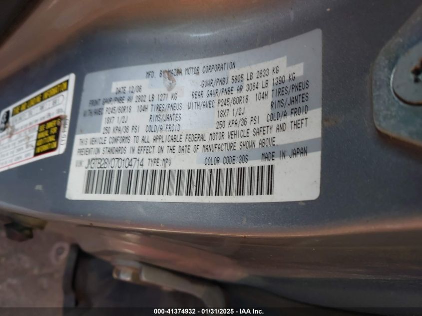 2007 Mazda Cx-9 Sport VIN: JM3TB28Y070104714 Lot: 43377633