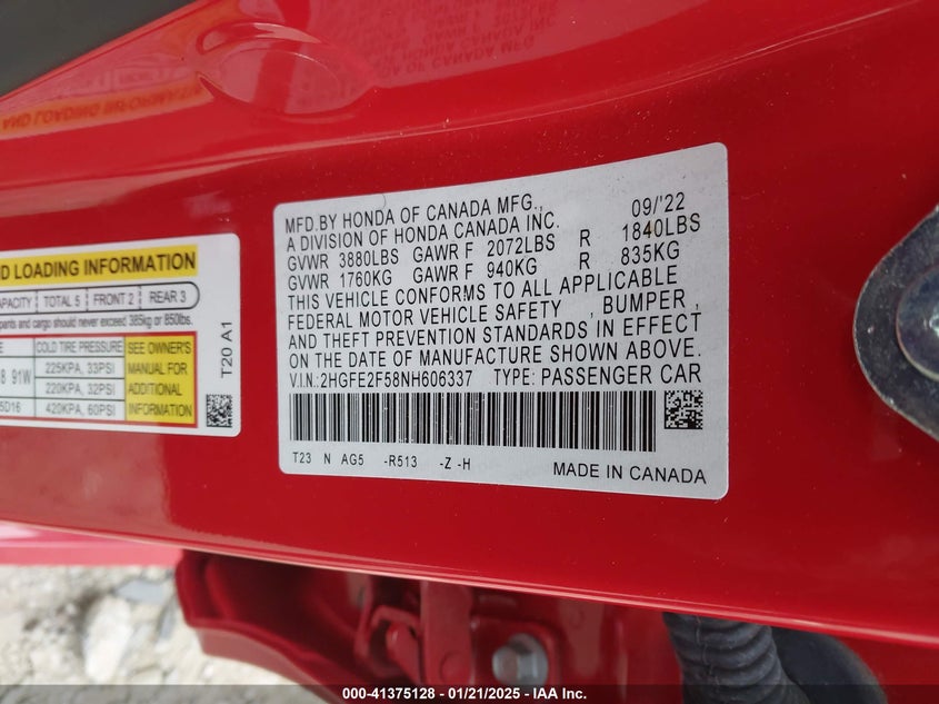 2022 HONDA CIVIC SPORT - 2HGFE2F58NH606337