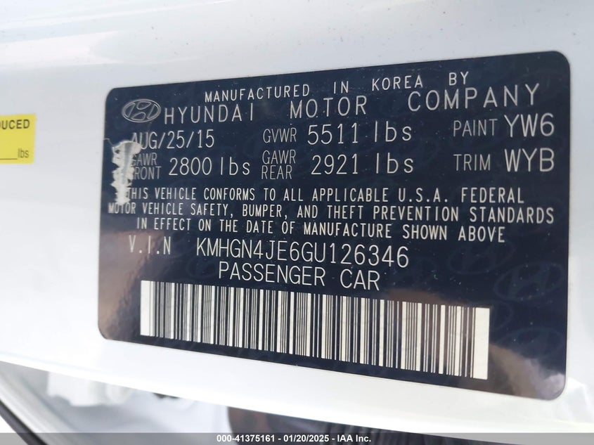 2016 HYUNDAI GENESIS 3.8 - KMHGN4JE6GU126346