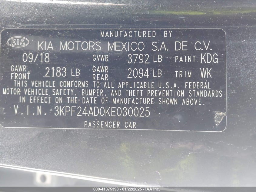 2019 KIA FORTE LXS - 3KPF24AD0KE030025