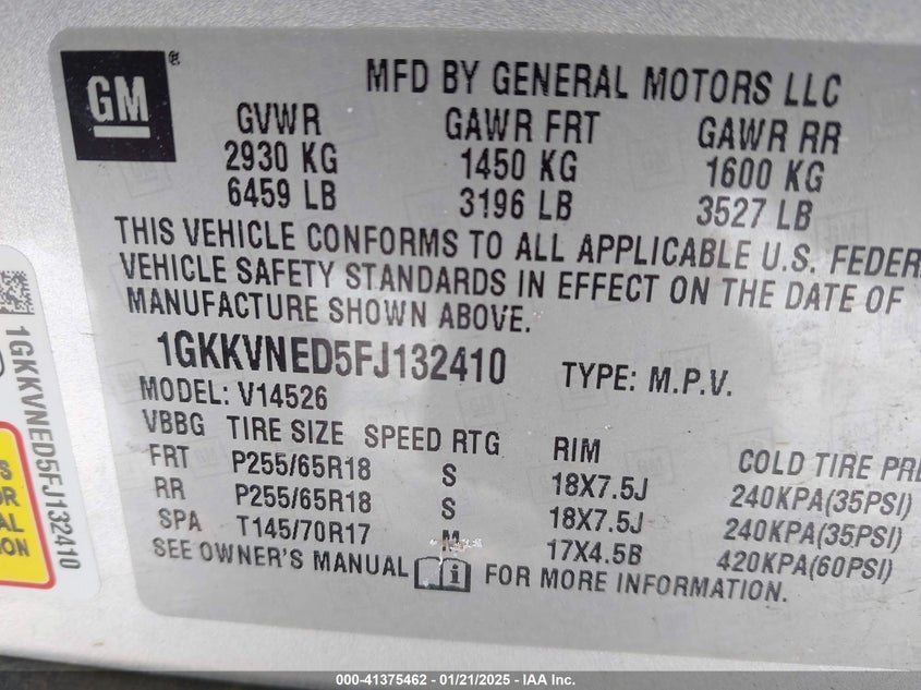 2015 GMC ACADIA SLE - 1GKKVNED5FJ132410