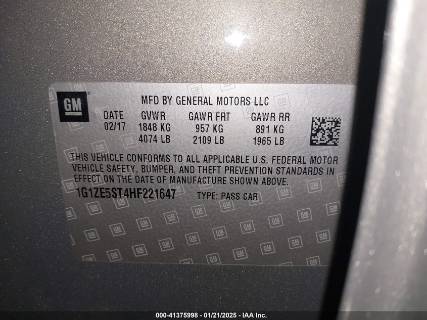 2017 CHEVROLET MALIBU 1LT - 1G1ZE5ST4HF221647