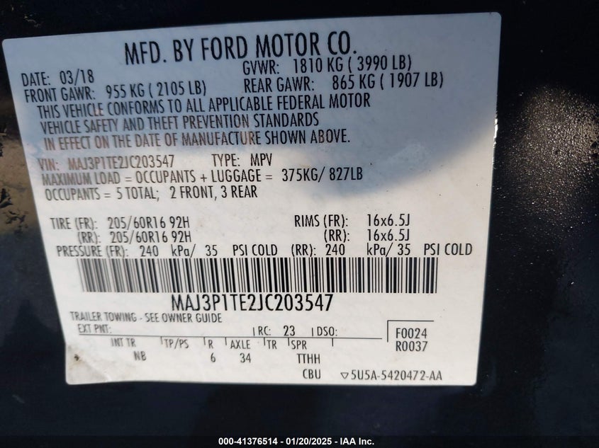 2018 FORD ECOSPORT SE - MAJ3P1TE2JC203547