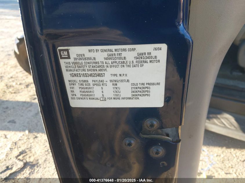 2004 Chevrolet Trailblazer Ext Lt VIN: 1GNES16S346234657 Lot: 41376648