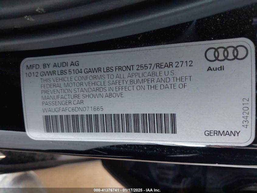 2013 AUDI A6 2.0T PREMIUM - WAUGFAFC6DN071665