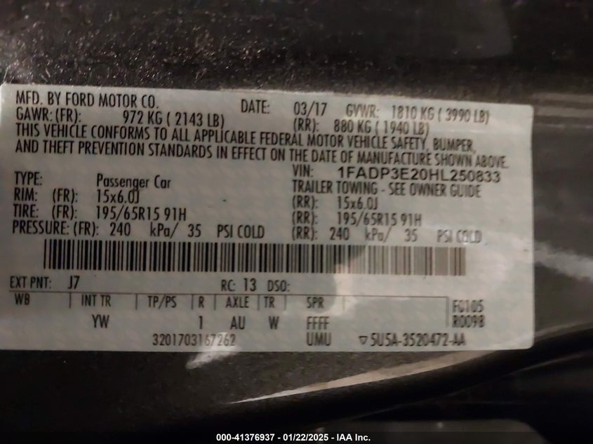 2017 FORD FOCUS S - 1FADP3E20HL250833