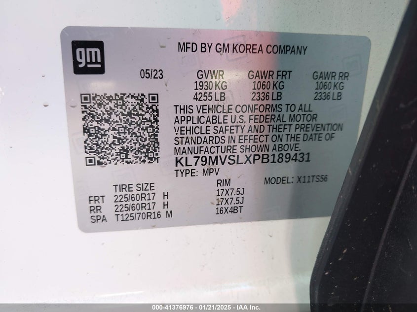 VIN KL79MVSLXPB189431 2023 CHEVROLET TRAILBLAZER FWD ACTIV