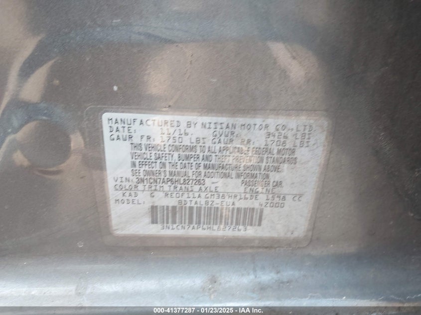 2017 NISSAN VERSA VIN: 3N1CN7AP6HL827263