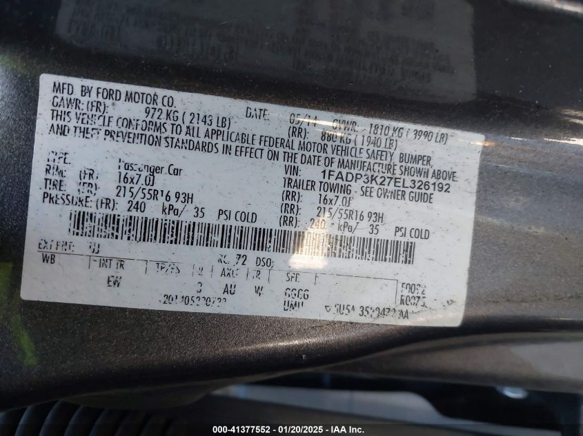 2014 FORD FOCUS SE - 1FADP3K27EL326192