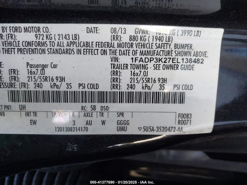 2014 FORD FOCUS SE - 1FADP3K27EL138482