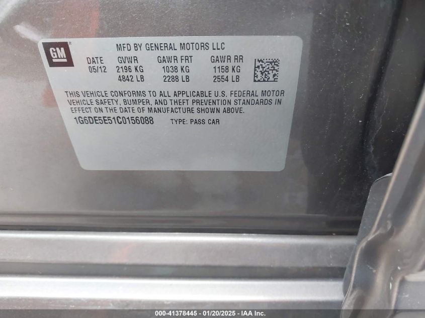 2012 Cadillac Cts Luxury VIN: 1G6DE5E51C0156088 Lot: 41378445