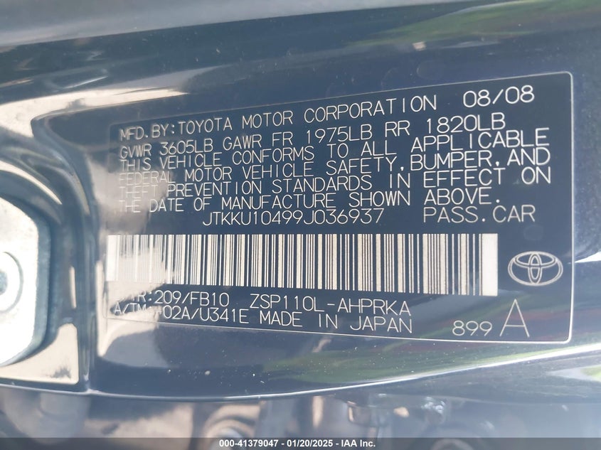 2009 SCION XD VIN: JTKKU10499J036937