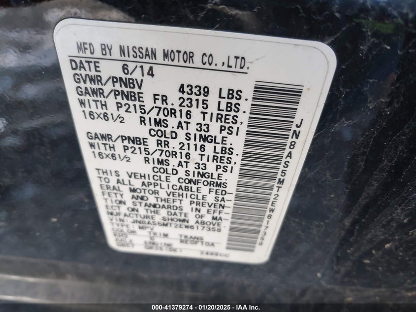 2014 NISSAN ROGUE SELECT S - JN8AS5MT2EW617358