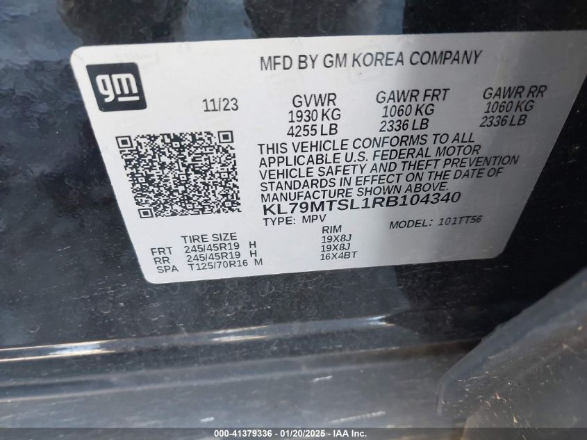 2024 Chevrolet Trailblazer Fwd Rs VIN: KL79MTSL1RB104340 Lot: 41379336