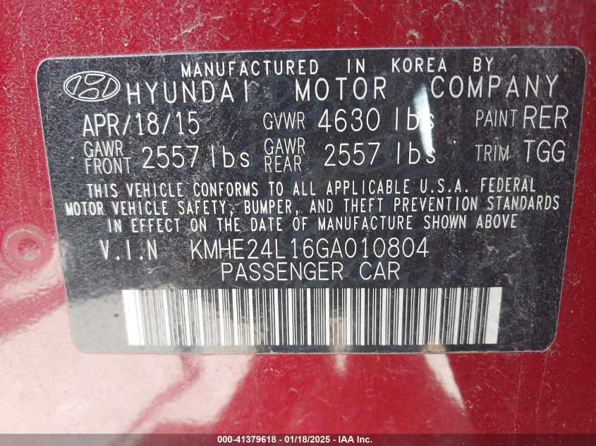 VIN KMHE24L16GA010804 2016 HYUNDAI SONATA HYBRID no.9