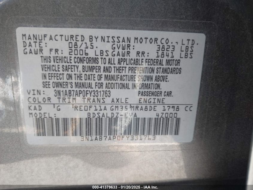 VIN 3N1AB7AP0FY331763 2015 NISSAN SENTRA no.9