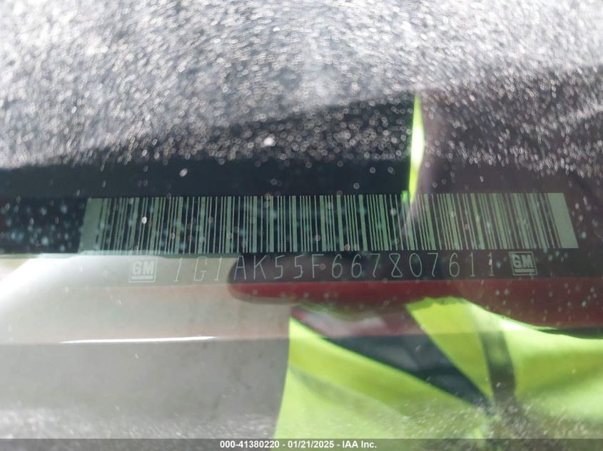 2006 Chevrolet Cobalt Ls VIN: 1G1AK55F667807611 Lot: 41380220