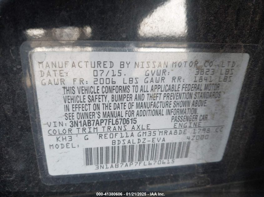 VIN 3N1AB7AP7FL670615 2015 NISSAN SENTRA no.9