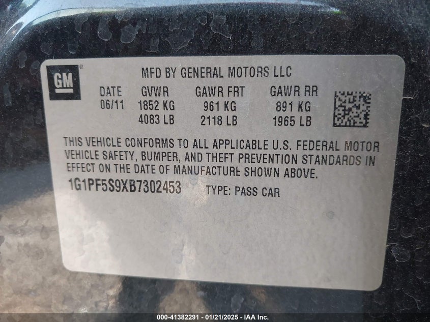2011 CHEVROLET CRUZE VIN: 1G1PF5S9XB7302453