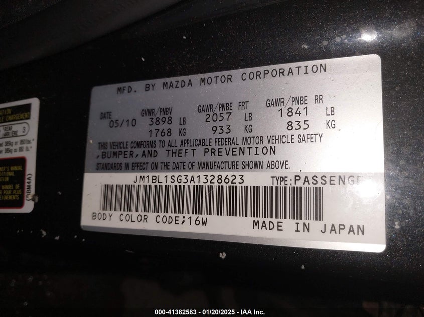 2010 MAZDA MAZDA3 VIN: JM1BL1SG3A1328623