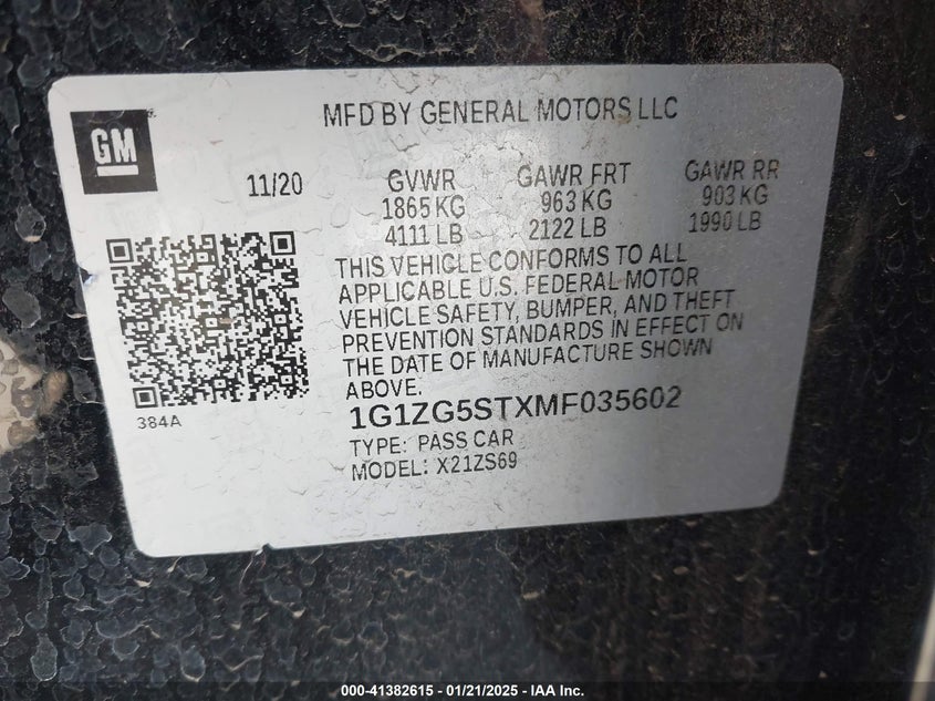 2021 CHEVROLET MALIBU FWD RS - 1G1ZG5STXMF035602