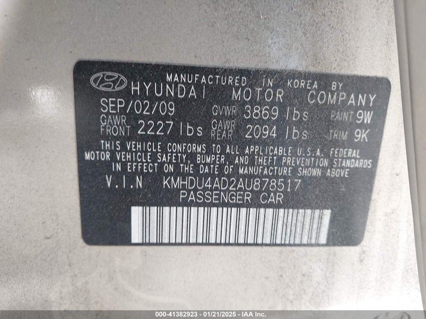 2010 HYUNDAI ELANTRA VIN: KMHDU4AD2AU878517