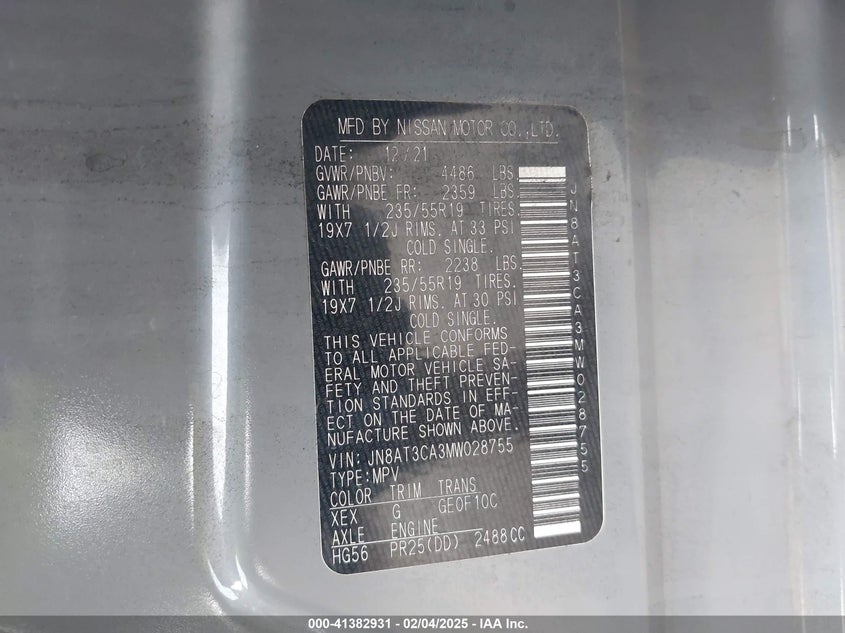 2021 NISSAN ROGUE SL FWD - JN8AT3CA3MW028755