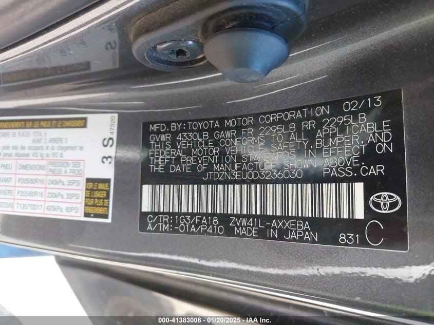 2013 TOYOTA PRIUS V VIN: JTDZN3EU0D3236030