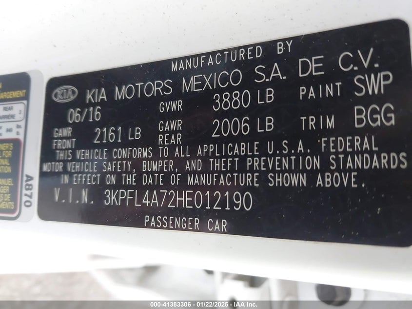 2017 KIA FORTE LX - 3KPFL4A72HE012190