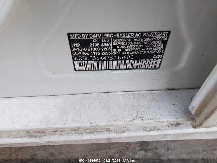 2007 MERCEDES-BENZ E 350 VIN: WDBUF56X47B015888