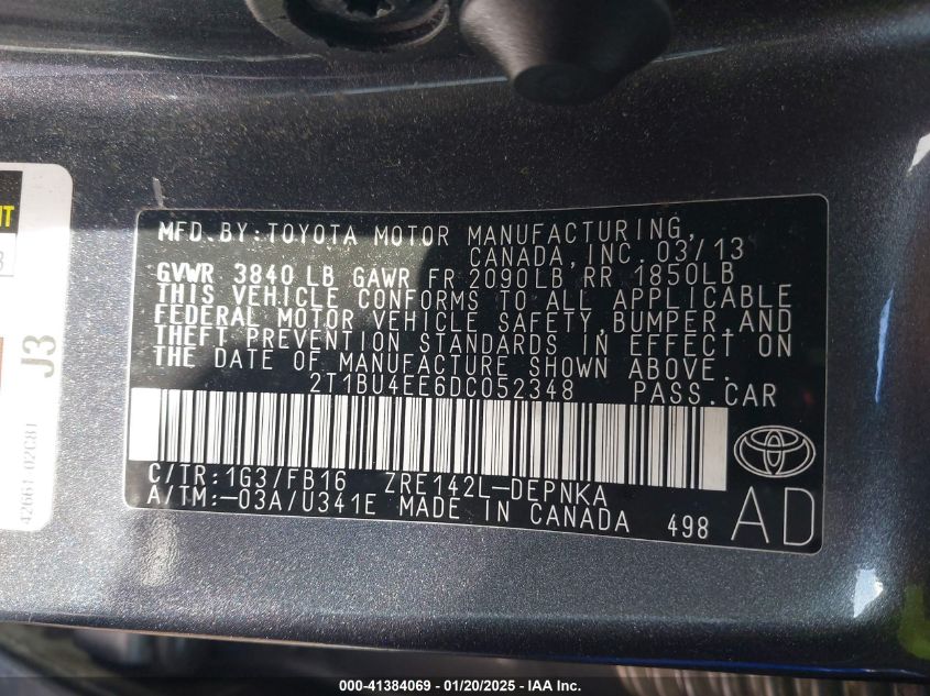 VIN 2T1BU4EE6DC052348 2013 Toyota Corolla, LE no.9