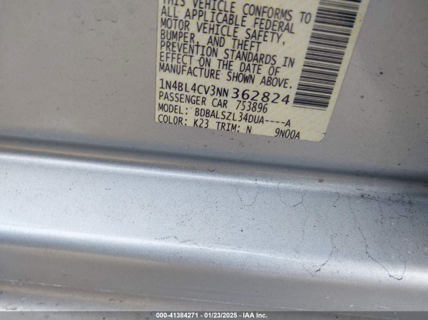 2022 Nissan Altima Sr Fwd VIN: 1N4BL4CV3NN362824 Lot: 41384271