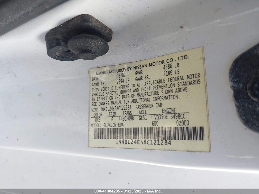 2008 NISSAN ALTIMA VIN: 1N4BL24E58C121284