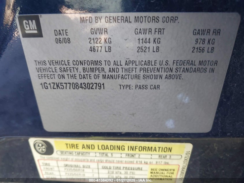2008 CHEVROLET MALIBU VIN: 1G1ZK577084302791