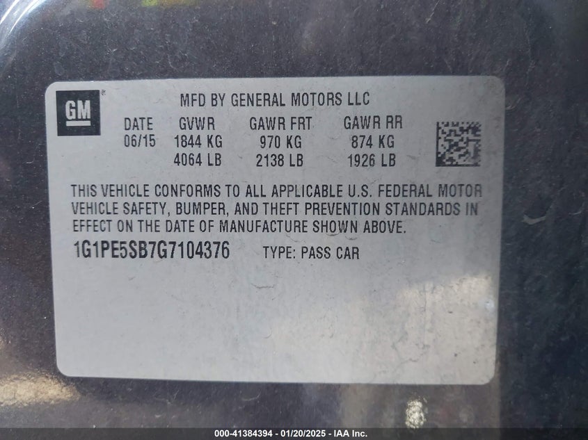 2016 CHEVROLET CRUZE LIMITED VIN: 1G1PE5SB7G7104376