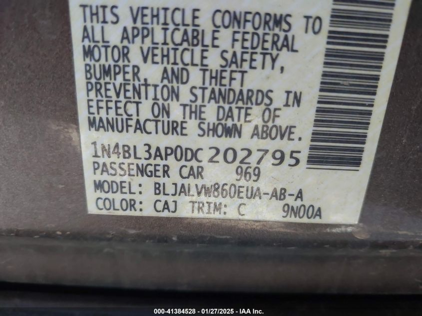 2013 Nissan Altima 3.5 Sl VIN: 1N4BL3AP0DC202795 Lot: 41384528