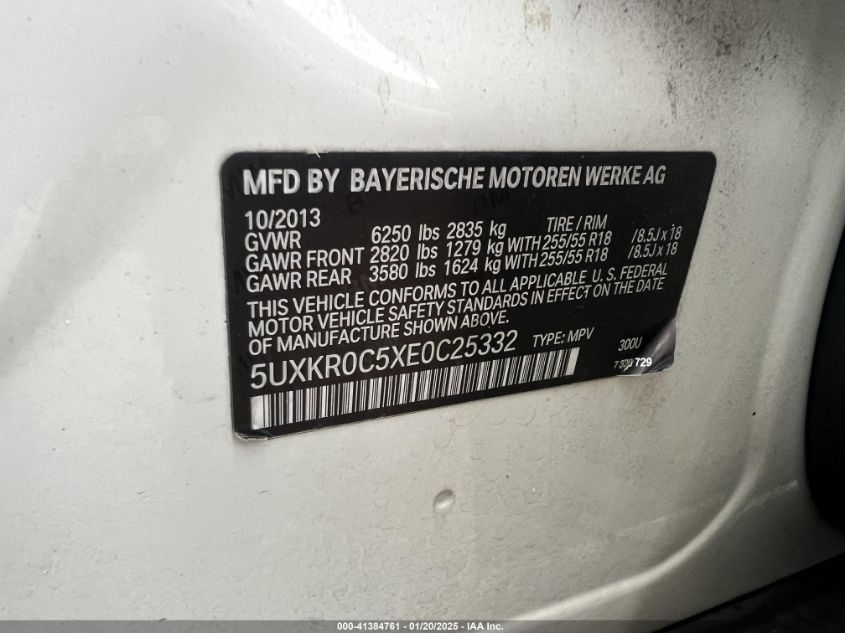 VIN 5UXKR0C5XE0C25332 2014 BMW X5 no.8