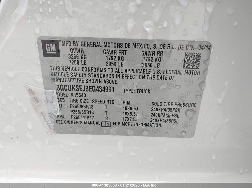 2014 CHEVROLET SILVERADO 1500 1LZ - 3GCUKSEJ3EG434991